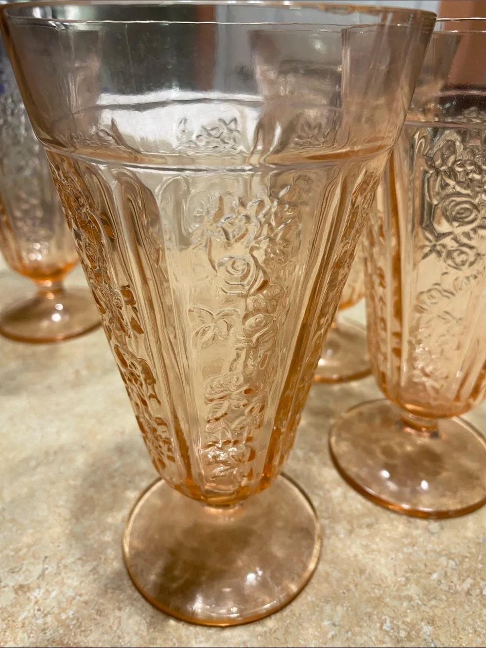Vintage Set of 2 Depression Pink Mayfair Open Rose 6 3/4